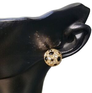 SWAROVSKI VINTAGE GOLDTONE WITH BLACK & WHITE CRYSTAL BUTTON EARRINGS